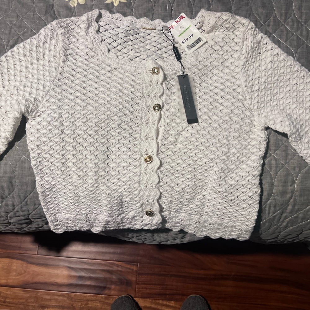 Elie Tahari White Textured Cardigan